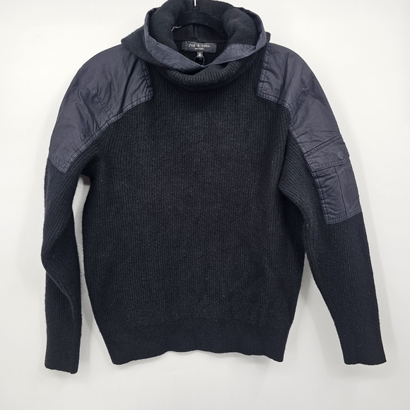 rag & bone Andrew Military Hoodie Black Merino Wool Size M - Picture 3 of 9
